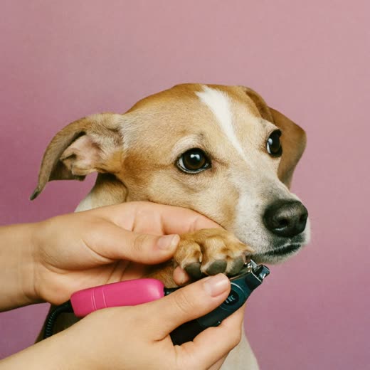 A small dog's paw held for a nail trim